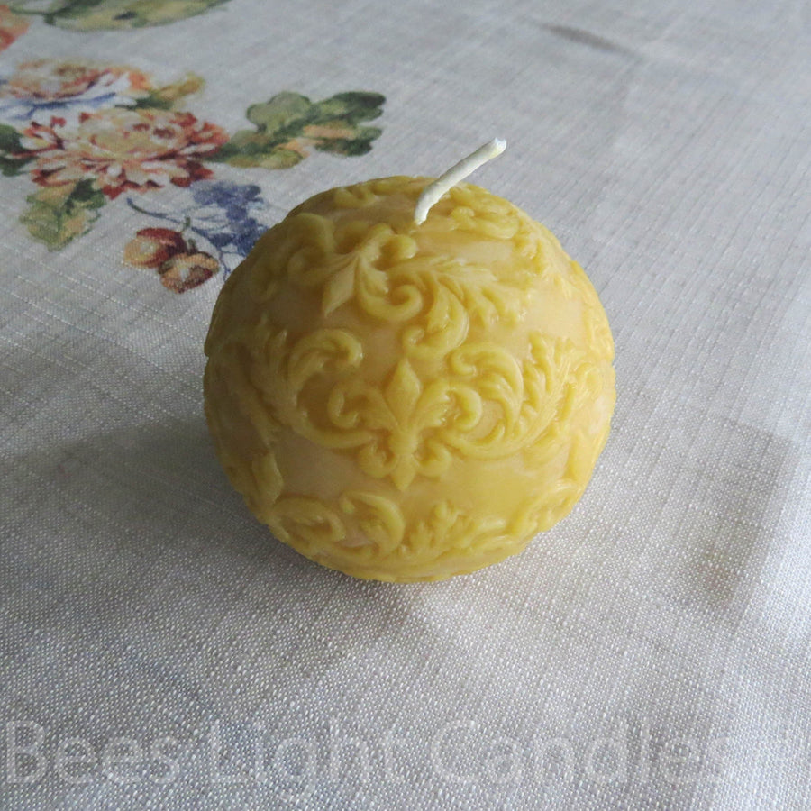 100% Beeswax Fleur De Lis Ball Candle | Handmade in USA | Pure All Natural Bees Wax | Honey Scent | French | New Orleans Saints fleur - de - lis - Bees Light Candles