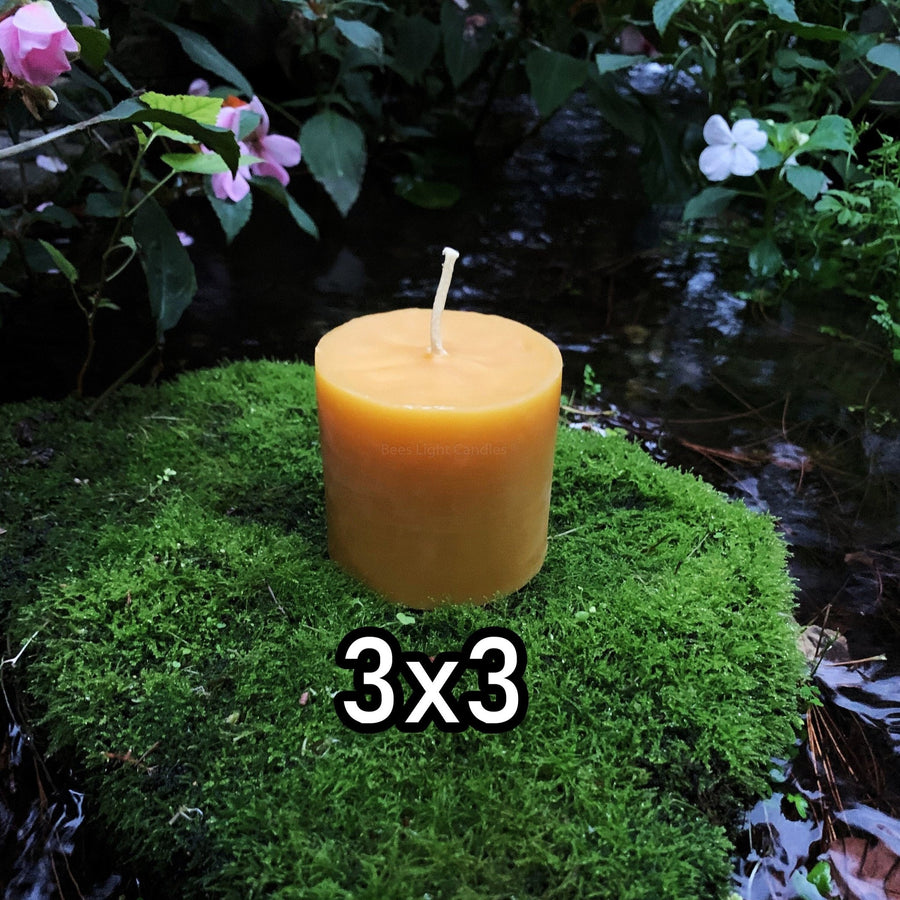 3x3 Beeswax Pillar Candle | 3 Inch Thick Pillars | All Natural BEES WAX Candles | Clean Burning | Cylinder | Handmade in USA | 3" Large Gift - Bees Light Candles