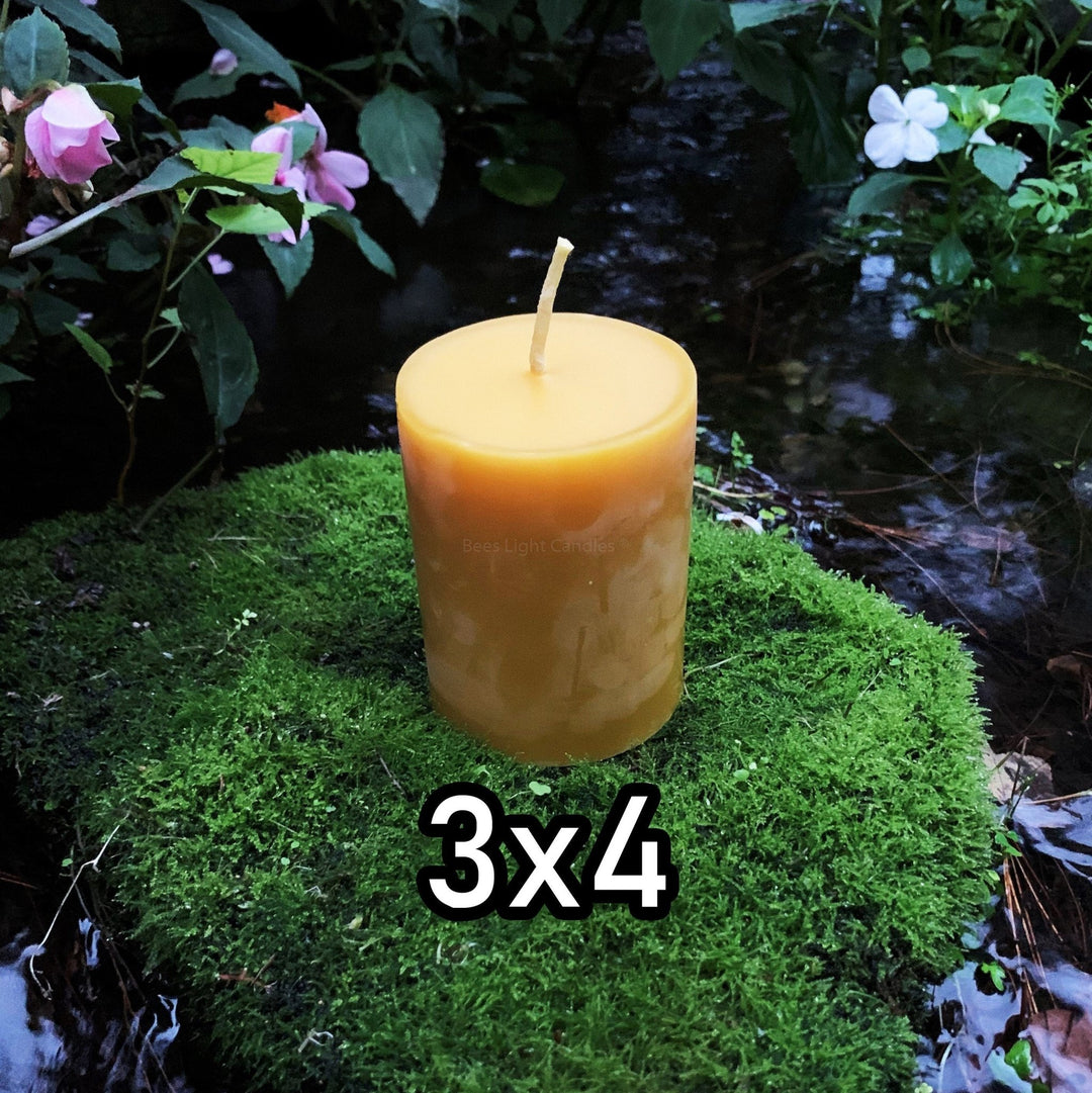 3x4 Beeswax Pillar Candle | Three Inch Thick Pillars | All Natural BEES WAX Candles | Clean Burning | Cylinder | Handmade in USA | 4" Large - Bees Light Candles