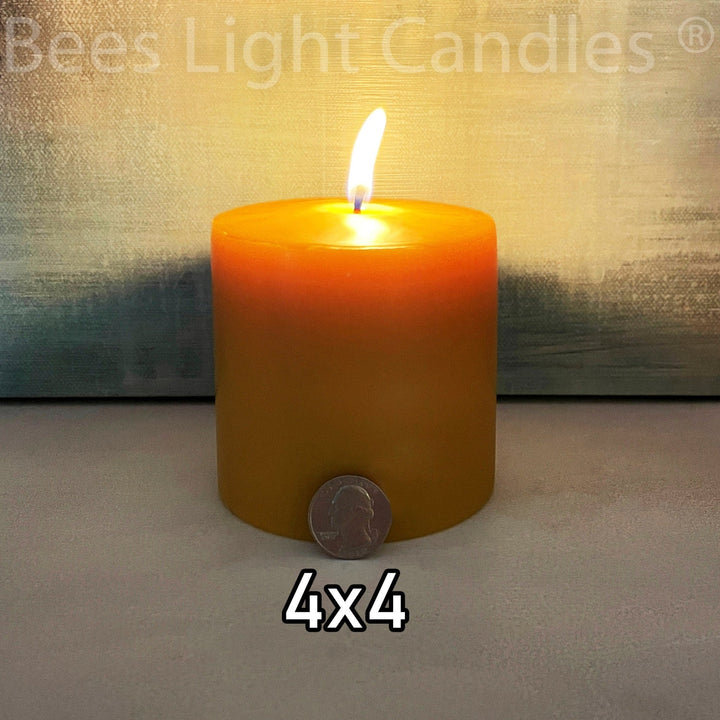 4 Inch Wide LARGE BEESWAX PILLAR Candle Set | Pure All Natural Bees Wax | Giant Set of Candles | Long Lasting Extra Big | Wedding Event New - Bees Light Candles