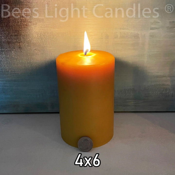 4 Inch Wide LARGE BEESWAX PILLAR Candle Set | Pure All Natural Bees Wax | Giant Set of Candles | Long Lasting Extra Big | Wedding Event New - Bees Light Candles