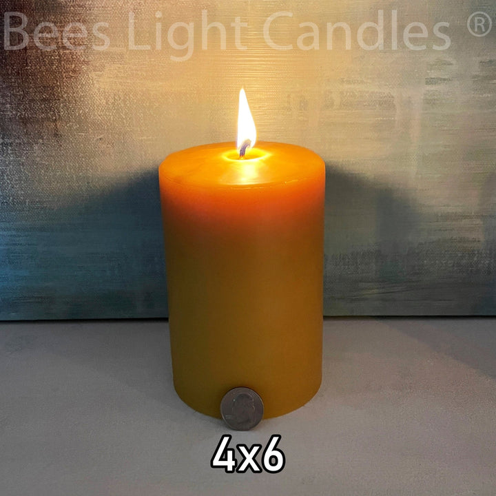 4" x 6" Beeswax Pillar Candles | Large Cylinder Pillar Candles | Event | Wedding | Table Centerpiece | Buffet | Entertaining | Party | Porch - Bees Light Candles