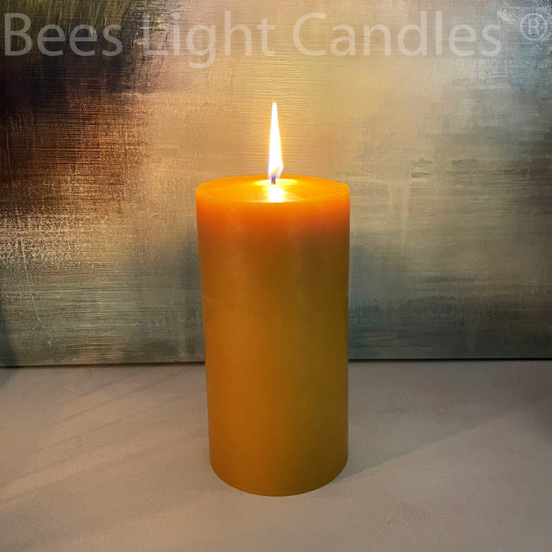 4" x 8" Beeswax Pillar Candles | 100% All Natural Pure Clean Burning Long Lasting Bees Wax Candle | Cotton Wick | Wedding Event | Party NEW - Bees Light Candles