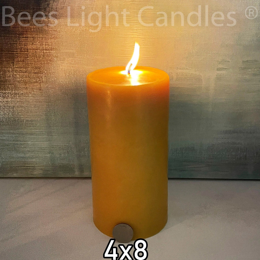 4" x 8" Beeswax Pillar Candles | 100% All Natural Pure Clean Burning Long Lasting Bees Wax Candle | Cotton Wick | Wedding Event | Party NEW - Bees Light Candles