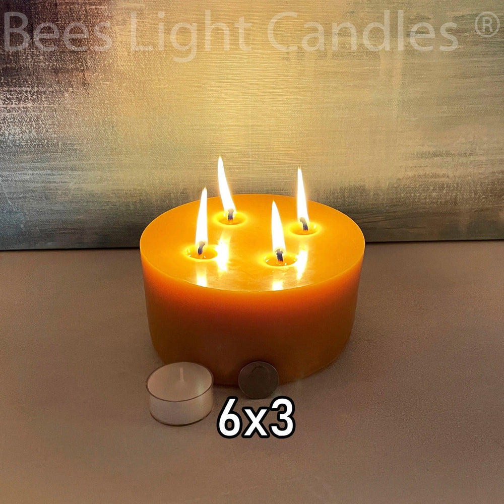 6 Inch Wide LARGE BEESWAX PILLARS | Set of 3 Candles | 4 Wicks | Clean Burning | Long Lasting | Allergy Friendly Pure New Gorgeous Bees Wax - Bees Light Candles