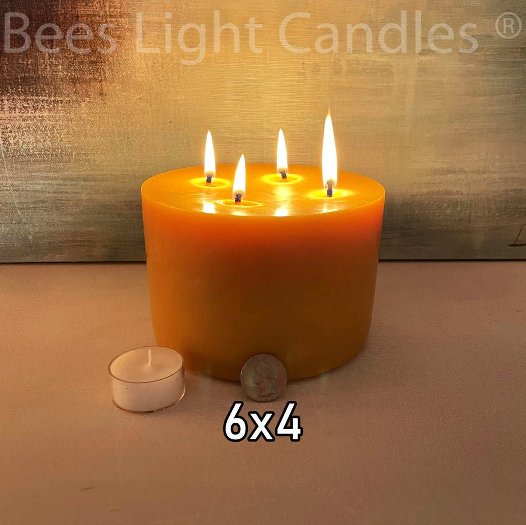 6 Inch Wide LARGE BEESWAX PILLARS | Set of 3 Candles | 4 Wicks | Clean Burning | Long Lasting | Allergy Friendly Pure New Gorgeous Bees Wax - Bees Light Candles