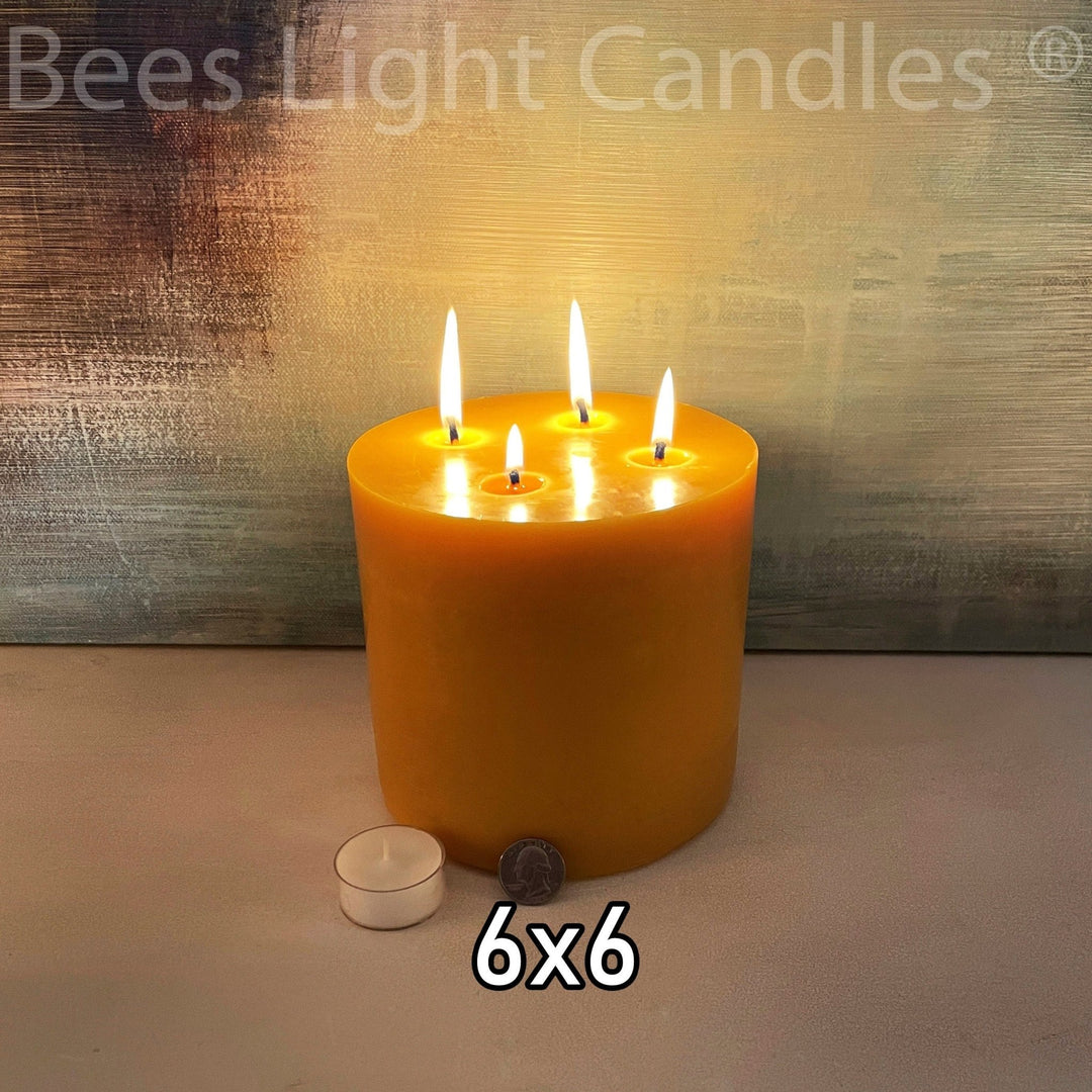 6 Inch Wide Six Inch TALL BEESWAX PILLAR Candles | Pure Bees Wax Clean Burning Beautiful Burning Candle | Allergy Friendly Nice & Purifying - Bees Light Candles