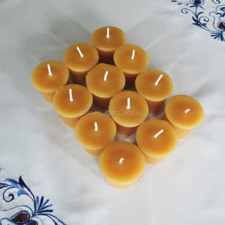 A Dozen Handmade 100% All Natural Beeswax Votive Candles with Cotton Wicks | Handmade in the USA | Set of 12 Votives | Each Candle is 2 oz - Bees Light Candles