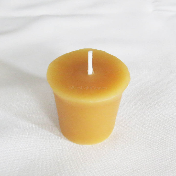 A Dozen Handmade 100% All Natural Beeswax Votive Candles with Cotton Wicks | Handmade in the USA | Set of 12 Votives | Each Candle is 2 oz - Bees Light Candles