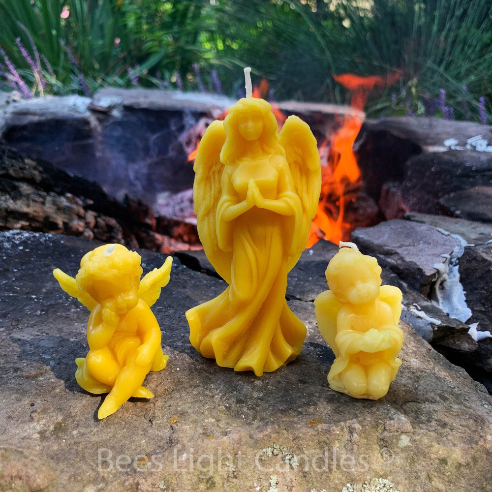 Angel Beeswax Candles | All Natural Yellow Beeswax Candle Set | Cupid | Christmas | Holiday | Heaven | Hell | Angels Wings | USA Honey Scent - Bees Light Candles