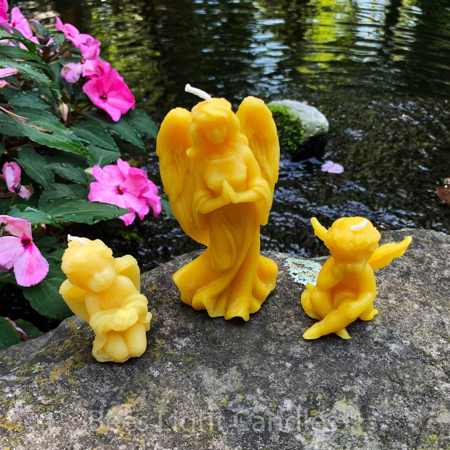 Angel Beeswax Candles | All Natural Yellow Beeswax Candle Set | Cupid | Christmas | Holiday | Heaven | Hell | Angels Wings | USA Honey Scent - Bees Light Candles