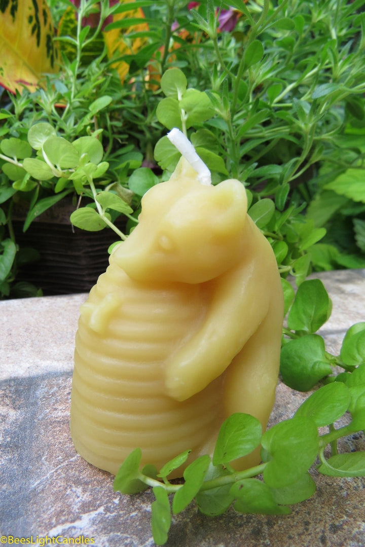 Bear Hugging Beehive Candle | 100% Natural Beeswax | Gift | Events | Birthday Party | Animal | Cute & Small - Bees Light Candles