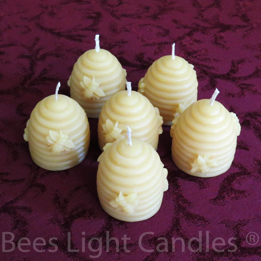 Beeshive Skep Candle 100% Pure Beeswax Votives | Handmade in USA Natural Bees Wax Bee Hive Votive Candles | Natural Honey Scent Wedding Gift - Bees Light Candles