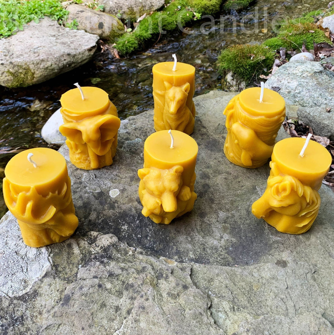 Beeswax Animal Pillar Candles 100% Pure Natural Bees Wax Handcrafted in USA | Honey Aroma | Bear | Horse | Whale | Elk | Wolf | Elephant - Bees Light Candles