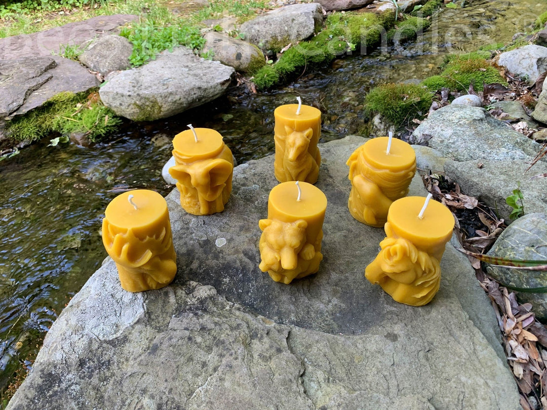 Beeswax Animal Pillar Candles 100% Pure Natural Bees Wax Handcrafted in USA | Honey Aroma | Bear | Horse | Whale | Elk | Wolf | Elephant - Bees Light Candles