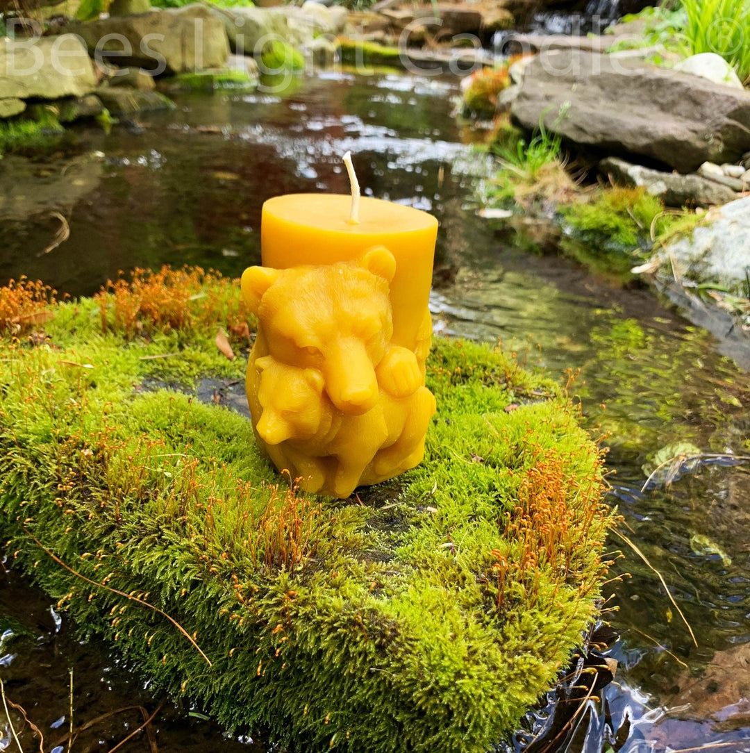 Beeswax Animal Pillar Candles 100% Pure Natural Bees Wax Handcrafted in USA | Honey Aroma | Bear | Horse | Whale | Elk | Wolf | Elephant - Bees Light Candles