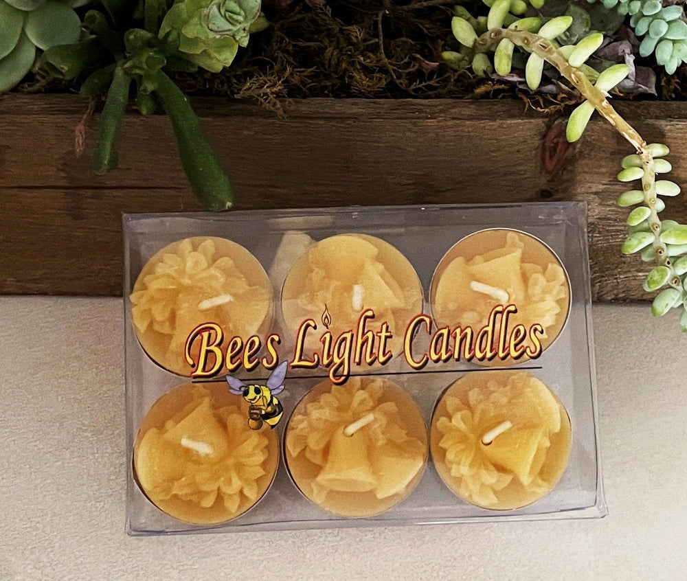 Beeswax Bell Tealight Candles | 100% All Natural Bees Wax Tea Lights in Containers | Aluminum Holders | Pure & Allergy Friendly Winter Gift - Bees Light Candles