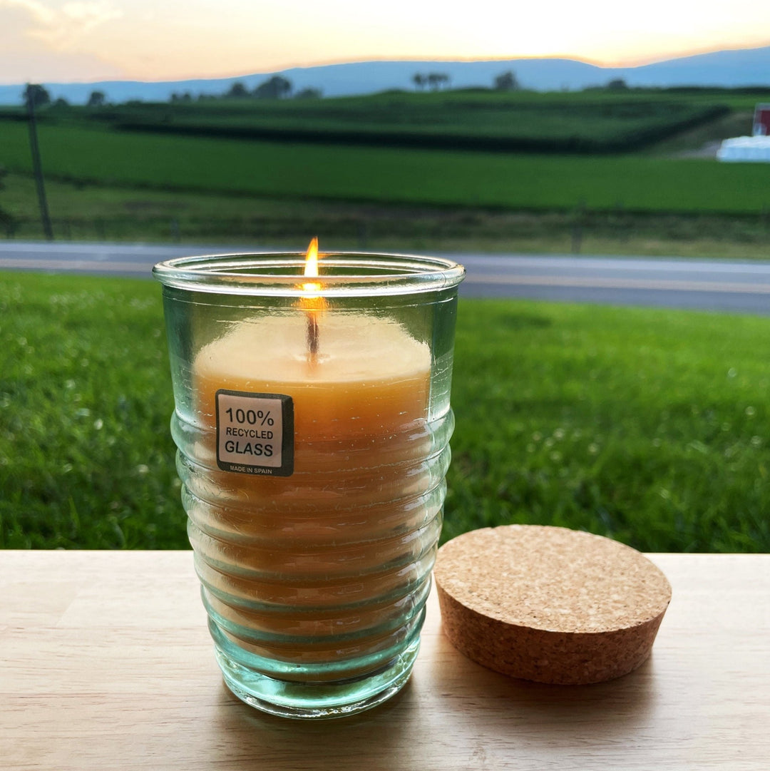 Beeswax Candle in Honeybee Glass Jar 100% All Natural Bees Wax | Spanish Recycled Glass Ecofriendly Pure Cotton Wick Candles Gift | Cork Lid - Bees Light Candles