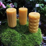 Beeswax Modern Pillar Candles | Unique Design | Long Burning and Bright | Bees Wax | Geometric Shapes | Waves | Ripples | Candle Set | Tall - Bees Light Candles