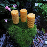 Beeswax Modern Pillar Candles | Unique Design | Long Burning and Bright | Bees Wax | Geometric Shapes | Waves | Ripples | Candle Set | Tall - Bees Light Candles