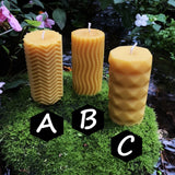 Beeswax Modern Pillar Candles | Unique Design | Long Burning and Bright | Bees Wax | Geometric Shapes | Waves | Ripples | Candle Set | Tall - Bees Light Candles