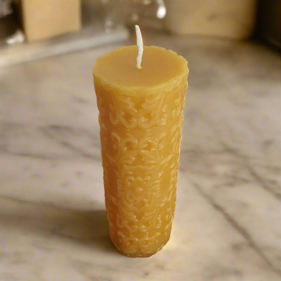 Beeswax Pillar Candle | French Country | Floral Intricate Design | Large Bees Wax Pillars | Cylinder Candles | Clean Burning All Natural NEW - Bees Light Candles