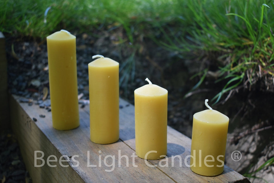 Beeswax Pillar Candle Set | 100% Natural Bees Wax Candles | Pure Allergy Friendly | Cylinder Style | Designer | Centerpiece | Cylindrical - Bees Light Candles