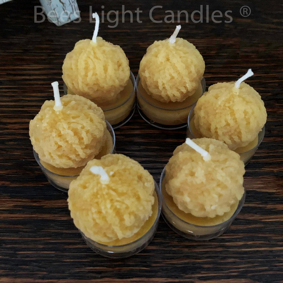 Beeswax Yarn Ball Tealights | 100% Natural Beeswax | MADE IN USA | Knitting gift | Sewing | Thread | Gift for those who Knit | Birthday - Bees Light Candles