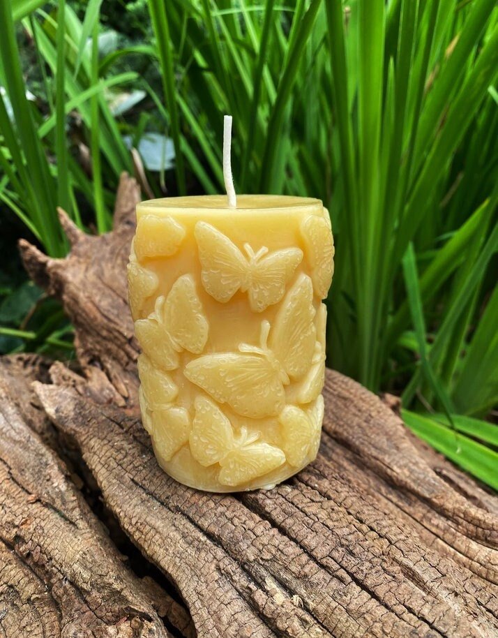 Butterflies Beeswax Pillar Candle | Pure Bees Wax Pillar Candles | Insects | Moth | Bees Wax | Pure Clean Burn | Unique USA Handmade Gift - Bees Light Candles