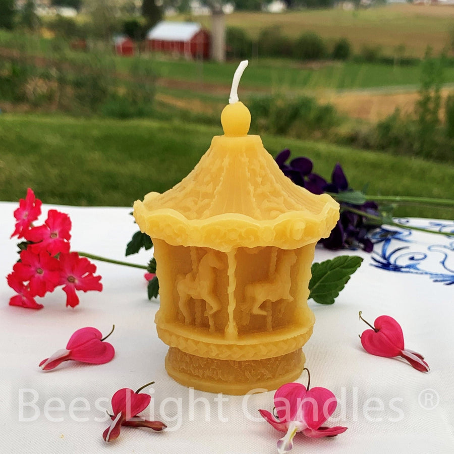 Carousel Beeswax Candle | Merry Go Round | 100% Natural Bees Wax Candles | Carnival Horses | Festival Stallions | Circus Ride | Honey Scent - Bees Light Candles