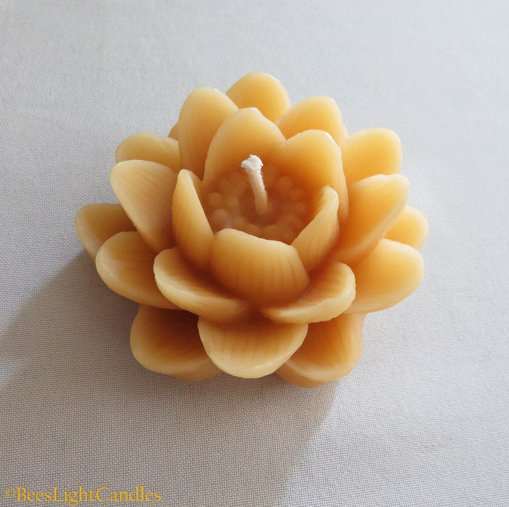 Delicate Lotus Flower Candle | 100% Pure and Natural Beeswax Candle | Clean Burning | Birthday | Wedding Events | Summer | Spring Flowers - Bees Light Candles