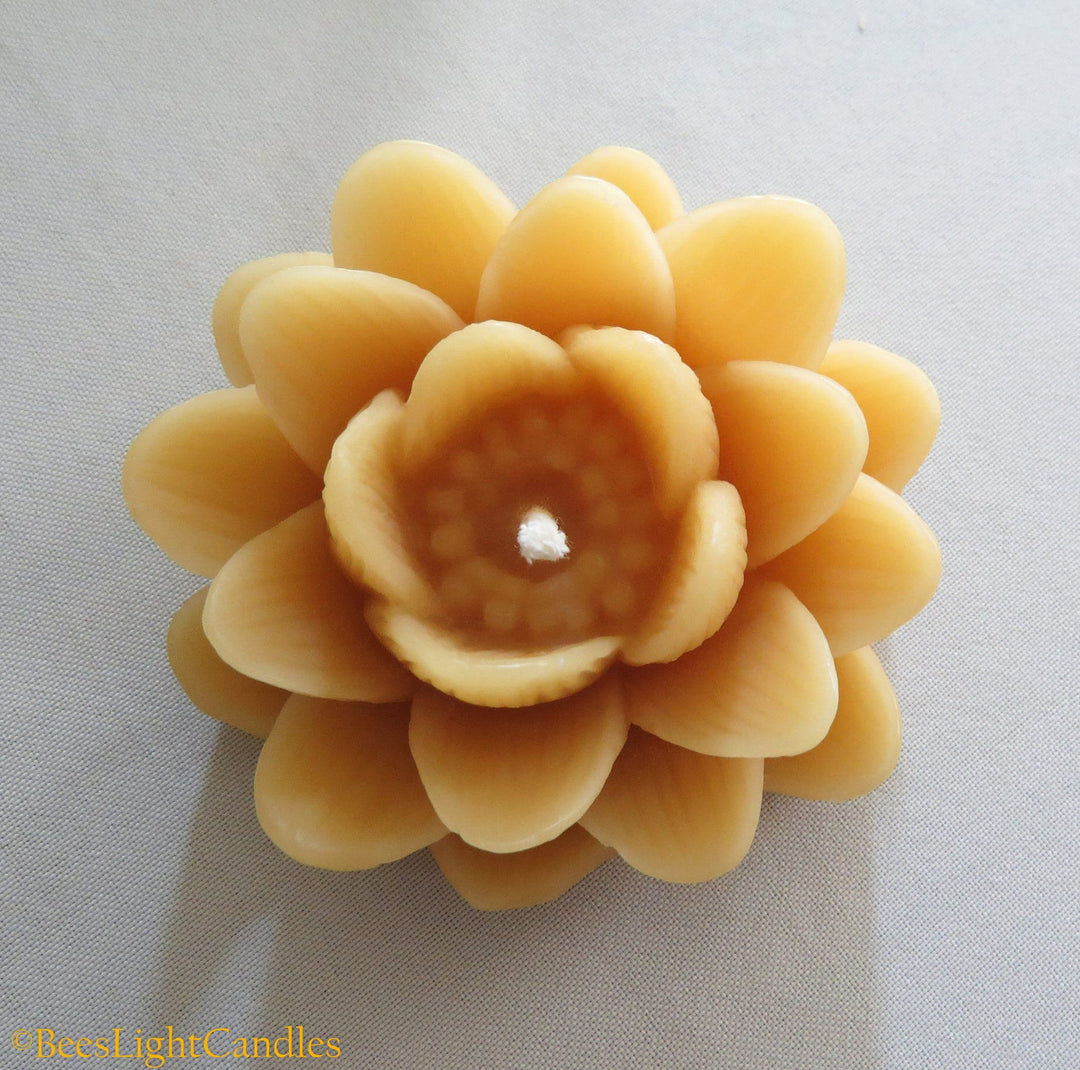 Delicate Lotus Flower Candle | 100% Pure and Natural Beeswax Candle | Clean Burning | Birthday | Wedding Events | Summer | Spring Flowers - Bees Light Candles