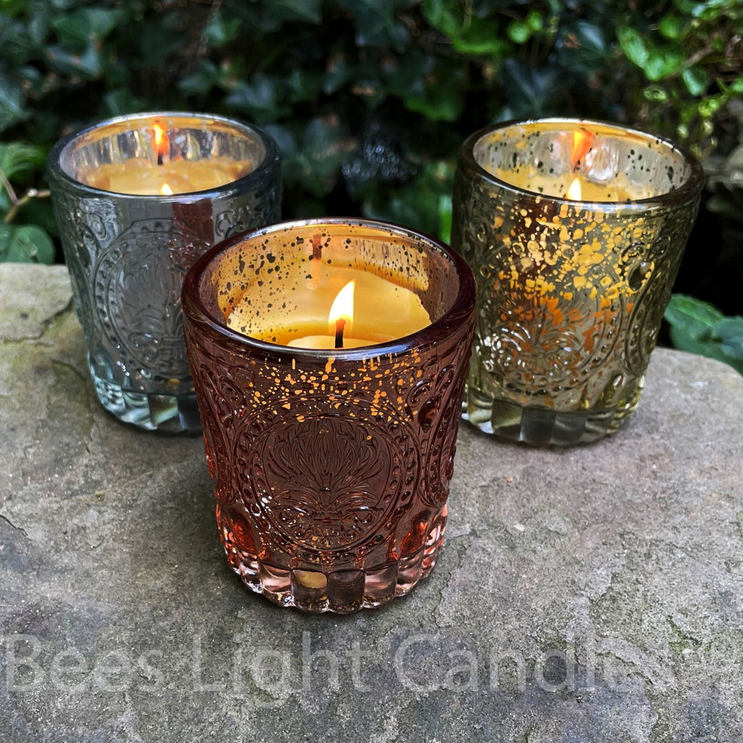 Designer Mercury Candle Holders | With or without Beeswax Candles | Containers | Votive | Tealight Compatible | Rose | Gold | Silver | New - Bees Light Candles