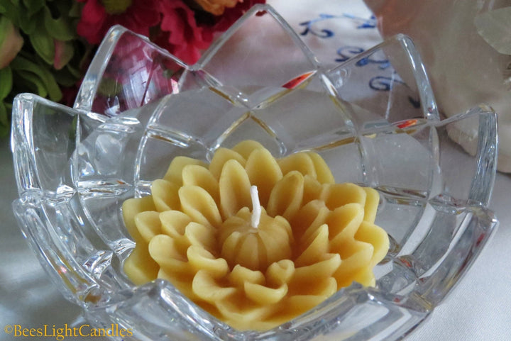 Exquisite Flower Floating Beeswax Candle | Made with 100% Natural Beeswax | Handmade in USA | Wedding Event | Party | Love | Floats in Water - Bees Light Candles