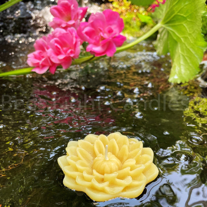 Exquisite Flower Floating Beeswax Candle | Made with 100% Natural Beeswax | Handmade in USA | Wedding Event | Party | Love | Floats in Water - Bees Light Candles