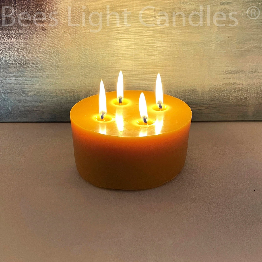 EXTRA LARGE Beeswax 6 Inches Wide Pillar Candles | 4 Wick Candle All Natural Bees Wax | Cylindrical Six Inch Width | Heavy Long Lasting NEW - Bees Light Candles