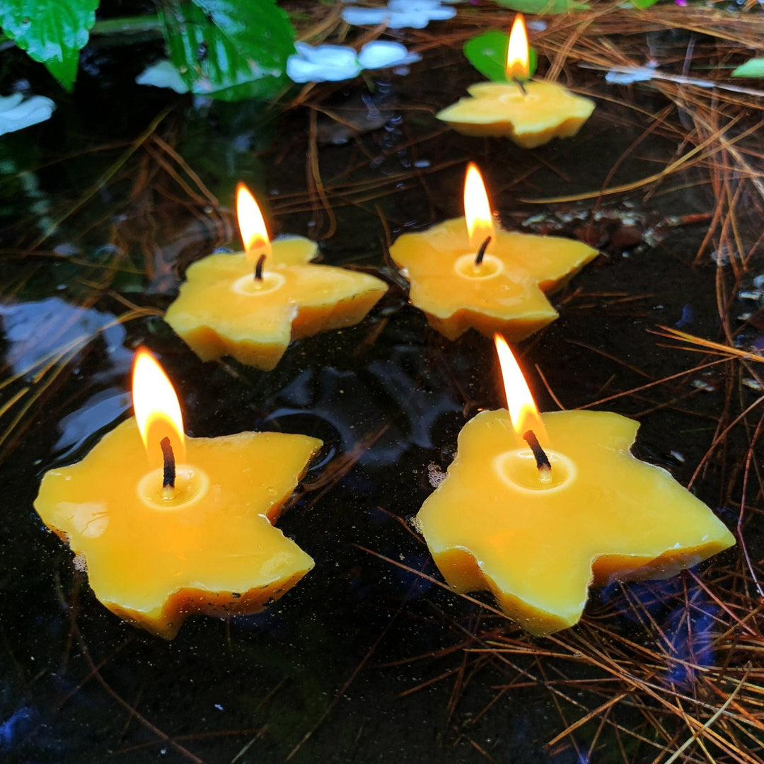 Floating Maple Leaf Beeswax Candles | 100% Natural | Handcrafted in the USA | Fall | Event | Party | Summer | Gift | Candle Floats in Water - Bees Light Candles