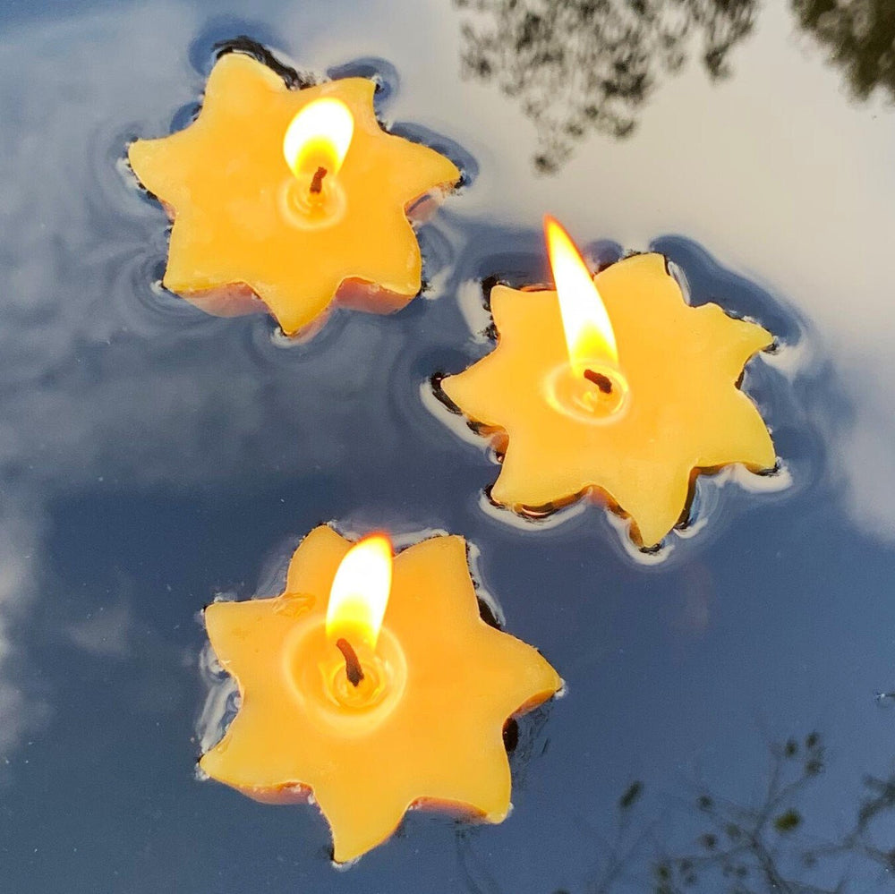 Floating Sun Beeswax Candles | 100% Natural Bees Wax Star | Handcrafted in USA | Event | Party | Summer | Candle Floats in Water | Birdbath - Bees Light Candles