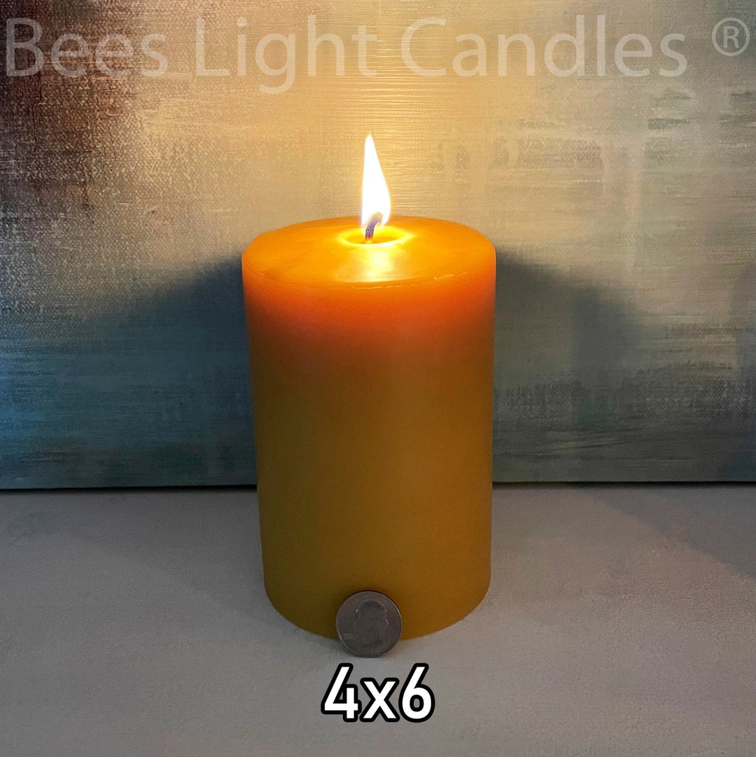 Four Inch BEESWAX PILLAR CANDLE Set | All Natural Bees Wax | Pure Long Lasting Clean Burning Lead Free 3 Piece Candles Centerpiece Unscented - Bees Light Candles