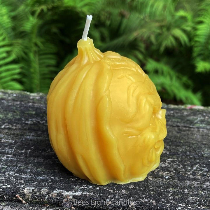 Frankenstein Pumpkin Beeswax Candle | 100% All Natural Bees Wax | Scary Halloween Candles | Jack - O - Lantern Pumpkins | Fall Monster Handmade - Bees Light Candles