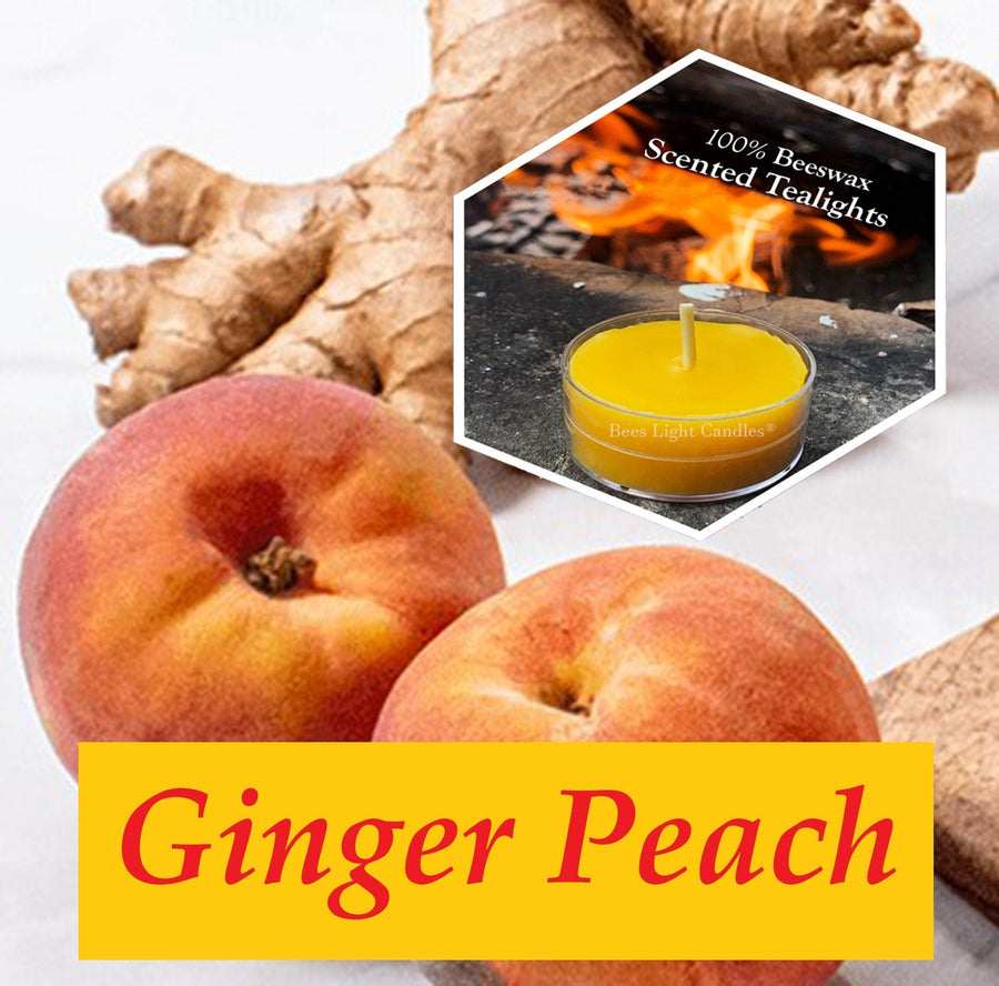 Ginger Peach Scented Beeswax Tealight Candles | Made with All Natural Beeswax | Summer | Fruity | Sweet Smelling | Long Burning Handcrafted - Bees Light Candles