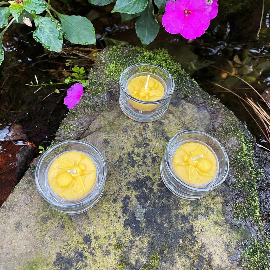 Glass Tealight Holders | Clear Containers | Tea Light Candle Holder | With or Without Beeswax Candles | All Natural Bees Wax Tealights NEW - Bees Light Candles