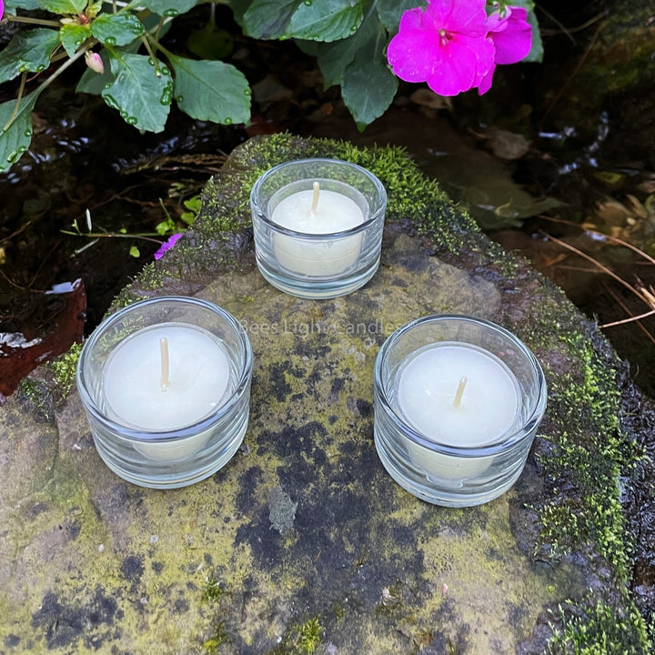 Glass Tealight Holders | Clear Containers | Tea Light Candle Holder | With or Without Beeswax Candles | All Natural Bees Wax Tealights NEW - Bees Light Candles