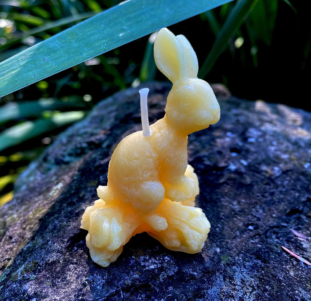 Hare Beeswax Candle | Rabbit on Log Bees Wax Candles | Long Eared | Animals | Forest Scene | Ornamental | Unique Gift | USA | Pure | Natural - Bees Light Candles