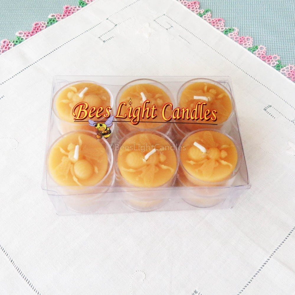 Honey Bee Tealight Beeswax Candles BULK 100% Natural | Handmade USA | Sets 6 | 12 | 18 | 24 | 36 | 48 | 72 Tea Lights | Wedding Event Party - Bees Light Candles