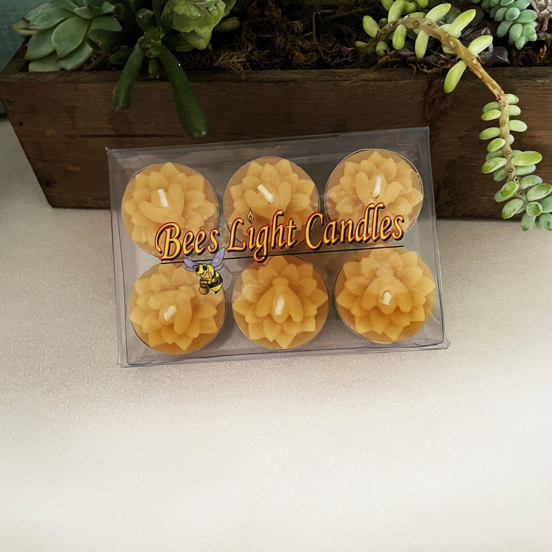 Honeybee Flower Beeswax Tealight Candles | Floral Honey Bee Mini Candle | Bees Pollinating | Tea Lights | Bulk All Natural Bees Wax | Spring - Bees Light Candles