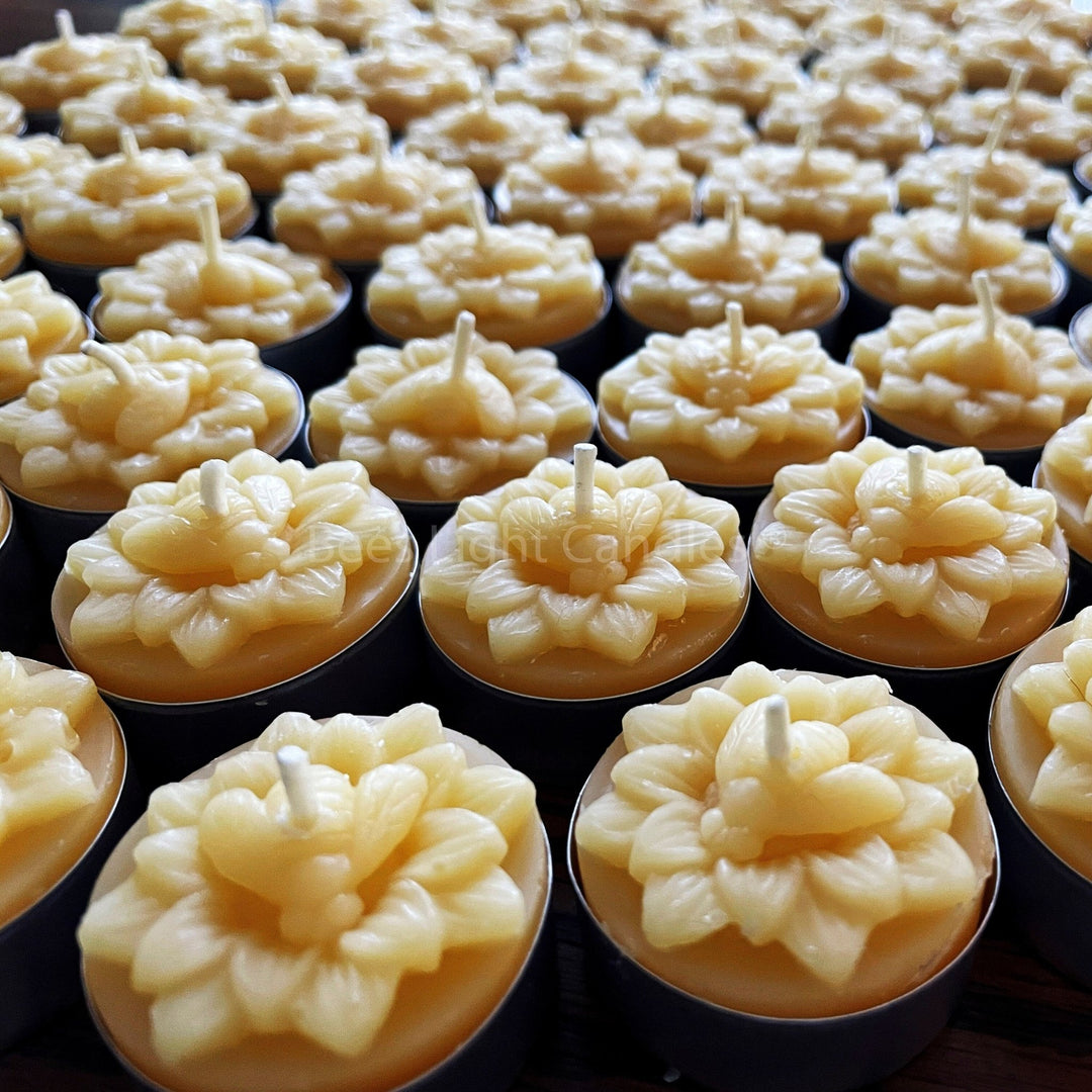 Honeybee Flower Beeswax Tealight Candles | Floral Honey Bee Mini Candle | Bees Pollinating | Tea Lights | Bulk All Natural Bees Wax | Spring - Bees Light Candles