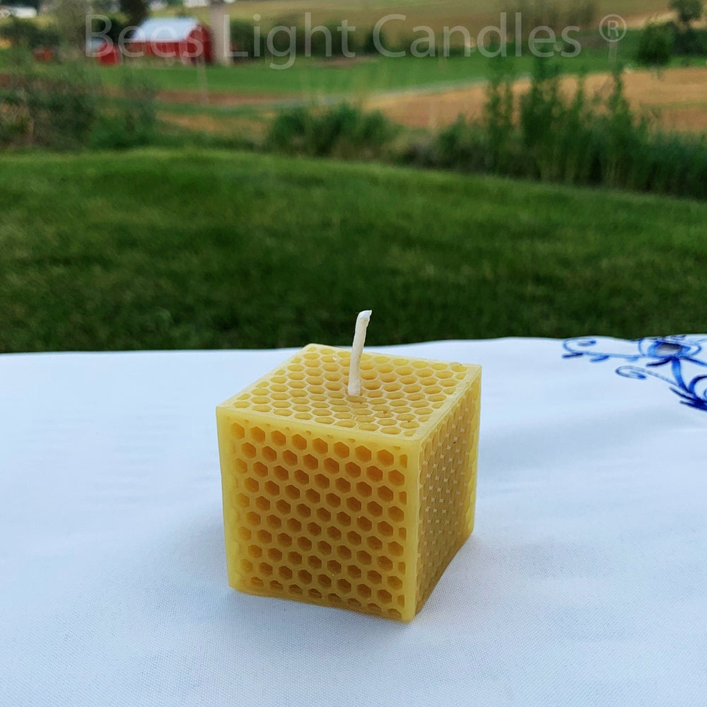 Honeycomb Beeswax Cube Candle | 100% All Natural Beeswax Honey Comb Candles | Square | Handmade in USA | Pure Rectangle | Allergy Friendly - Bees Light Candles