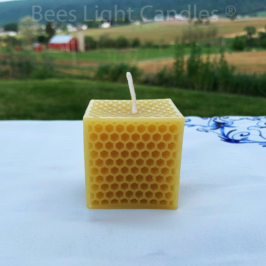 Honeycomb Beeswax Cube Candle | 100% All Natural Beeswax Honey Comb Candles | Square | Handmade in USA | Pure Rectangle | Allergy Friendly - Bees Light Candles