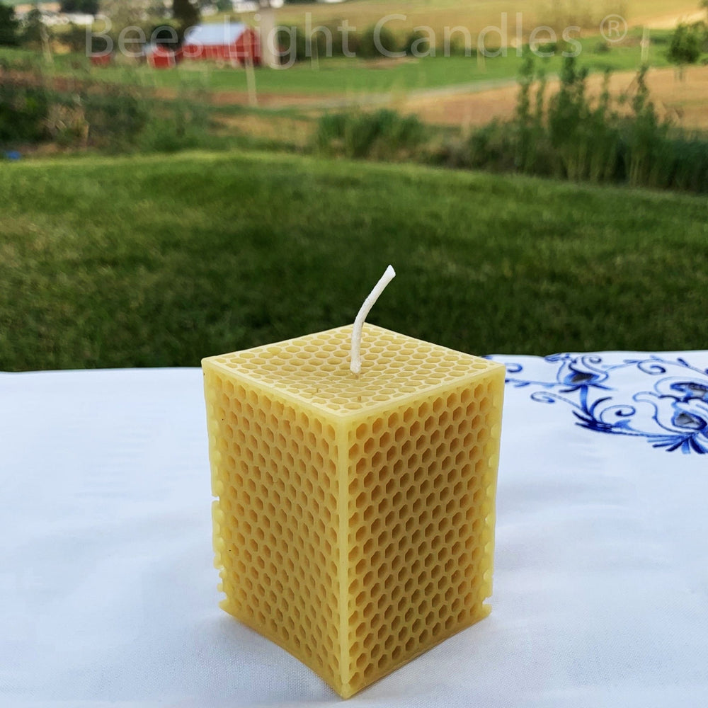 Honeycomb Beeswax Square Pillar Candle | 100% Natural Bees Wax Honey Comb Candles | Allergy Friendly | Box Shape | Modern Cube Design | Cube - Bees Light Candles